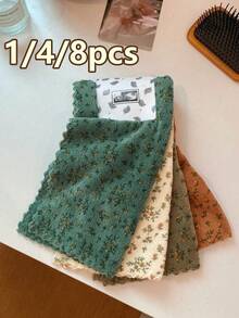 1/2/4/6/8pcs Floral Pattern Cleaning Cloths, Quick-Drying Thickened And Widened Kitchen Towels, Soft And Breathable, Suitable For Bath Towels, Car Polishing Pads And Glassware Cleaning, Square Towels - Multicolor - View 1