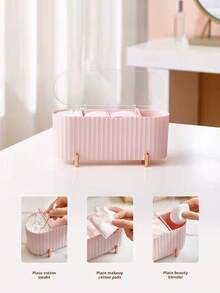1pc Desktop Dust-Proof Storage Box, Suitable For Cotton Pads, Cotton Swabs, Makeup Remover Pads, Toothpicks, Dental Floss, Makeup Pad Sticks, Pink/Brown/Green/Red, Storage Organizer Box - Multicolor - View 9