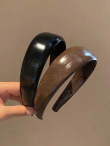 Early Autumn Coffee Color Vintage Glossy Leather Wide Headband For Women, High Crown Hair Accessory, 2026 Autumn New Style - Multicolor - View 2