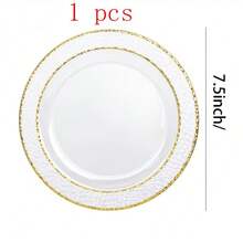 50/25/20/10pcs Dragon Scale Pattern Gold Rim Plate Set, 7.5 Inch/10.25 Inch Reusable Plates, Food Trays, Fruit And Snack Platters, Dessert And Salad Plates, Cheese And Candy Trays, Multi-Purpose Tableware For Parties, Weddings, Birthdays, Picnics, Holiday Events, Easy To Clean, Suitable For Home And Event Elegant Table Setting - View 17