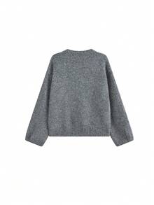 New Autumn Soft Elegant Vintage Lazy Short Loose Knit Cardigan Sweater Top - Grey - View 3