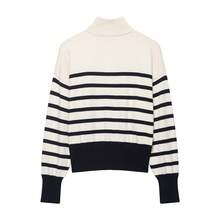 DEEKA Autumn/Winter New Women's European And American Style Fashion Minimalist Versatile Zipper Striped Knit Sweater Pullover - Beige - View 3