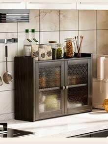 Modern Style Black Storage Cabinet With Fashionable Transparent Door Design, 2 Storage Compartments, Multi-Functional Dining Table Storage Unit, Suitable For Dining Room, Bathroom, Living Room And Bar Area, Stylish And Durable - Black - View 4