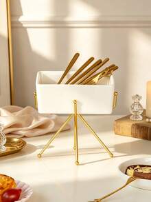 1pc Metal & Ceramic Combination Storage Box, Multi-Color, Minimalist Modern Nordic Style Storage Canister, Suitable For Halloween, Christmas, Kitchen Tabletop - Gold - View 28