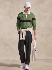 Courvante Golf Men's Letter Print Long Sleeve Casual Commute Polo Shirt Fall - Army Green - View 2