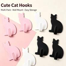 4pcs Pink Cat Wall Hooks - Easy To Install, Suitable For Room, Bedroom, Living Room, Office - Can Store Keys, Coats, Towels, Jewelry, Butterfly Bedroom Decor, Room Jewelry Storage Rack, Fashionable Storage Solution, Elegant Design - Multicolor - View 1