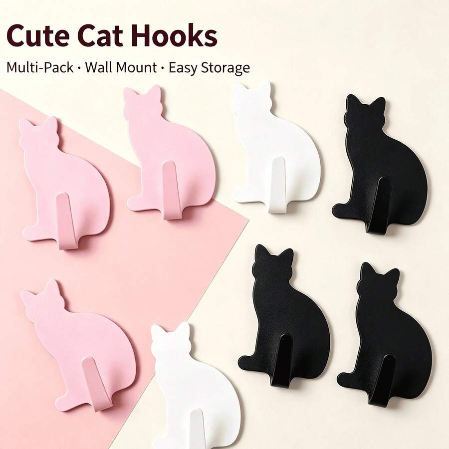 4pcs Pink Cat Wall Hooks - Easy To Install, Suitable For Room, Bedroom, Living Room, Office - Can Store Keys, Coats, Towels, Jewelry, Butterfly Bedroom Decor, Room Jewelry Storage Rack, Fashionable Storage Solution, Elegant Design - Multicolor - View 1