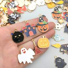 10/20/30/50/100pcs Random Mixed Halloween Enamel Charms Pumpkin Ghost Witch Bat Alloy Pendant For DIY Bracelet Necklace Jewelry Making Findings - Multicolor - View 3
