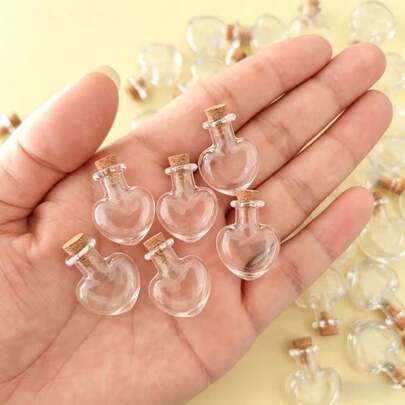 10pcs Mini Glass Bottles With Cork Stoppers, Cute Small Jars, Handmade DIY Glass Bottle Pendants, Mini Adorable Hanging Decor, Heart-Shaped DIY Jewelry Hanging Bottles, DIY Gift Small Bottles, Message Pendants, Home Decor, Can Be Used To Store Small Amounts Of Liquid