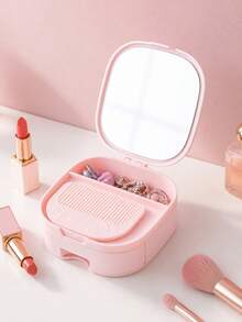 Bow Makeup Mirror Jewelry Storage Box, Plastic Drawer-Style Multi-Layer Cosmetic Mirror, Foldable Convenient Small Mirror Box, Foldable Covered Storage Box, Lightweight Dustproof, High Definition Mirror Surface, Smooth Sliding Drawers, Dressing Table Layered Compartments For Necklaces Rings Hair Clips, Fits Flat Inside Travel Suitcase With Lid Closed, Suitable For Women, College Students, Office Workers, Perfect Gift Between Friends, Protective Souvenir, Birthday Gift - Multicolor - View 6