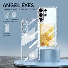Transparent Four-Corner Anti-Drop Card Slot Phone Case, Back Card Holder Full Coverage Protective Shell, Fresh Minimalist Style Suitable For Samsung Galaxy S26 Ultra/S26 Plus/S26/S25/S24 Ultra/S24 Plus/S24/S23 Ultra/S23 Plus/S23 Series, Versatile Commute Gift - Clear - View 4