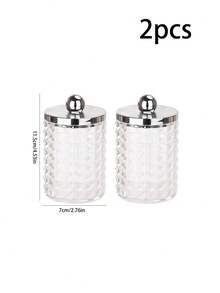 1/2/3/4 Packs Clear Bathroom Storage Jars With Lids, Diamond Pattern Swabs Holder, Qtip Dispenser For Balls, Floss Picks And Makeup Pads - Multicolor - View 12