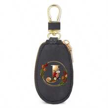 Floral Wreath Letter A-Z Car Key Holder, Mini Car Key Storage Bag, PU Leather Keychain Wallet, Zipper Pouch, Car Key Organizer, Car Keychain, Unisex Gift - Multicolor - View 50