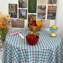 1pc Blue Plaid Tablecloth Cover, Artistic Atmosphere Desk Cloth, Photography Backdrop, Suitable For Holidays And Daily Decoration - Blue - View 6