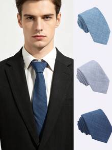 1pc Japanese Style Matte Faux Linen Texture Solid Color Student Business Versatile Shirt Tie Accessory - Multicolor - View 8
