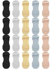 chuanwa（2） 1/5/10 Pairs Solid Color Invisible Boat Socks Women Summer Shallow Mouth Ultra-Thin Breathable Silicone Non-Slip Comfortable Daily High Heels Socks - Multicolor - View 17