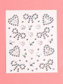 2PCS Multi-Particle 3D Asymmetric Self-Adhesive Rhinestone Bow & Heart Y2K Holiday Gift DIY Music Festival Party Makeup Ball Face Decoration Rhinestone Stickers - Multicolor - View 8