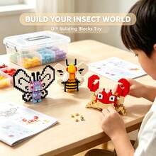 Children's Insect World Building Block Set, Bee Butterfly Crab DIY Assembly Model, Boy Girl Educational STEM Puzzle Toy, Creative Learning Building Block Gift, Children's Birthday Holiday Creative Hands-On Learning Construction Blocks - Multicolor - View 6