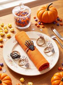 1-12pcs Halloween Black & White Skeleton Hand Napkin Rings, Ghost Hand Napkin Holders For Halloween Table Decor, Room Decoration, Home Decor - Multicolor - View 8