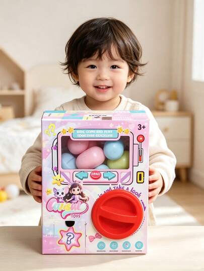 1pc Claw Machine Mechanical Toy For Kids, Includes 6 Random Capsule Toys, Egg-Shaped Twist Machine, Cardboard Box Material And Plastic Capsule Packaging Toys, Surprise Blind Box Toy, Suitable As Gift For Children, Halloween Party, Christmas Gift