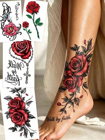 4pcs Rose Temporary Tattoo Stickers