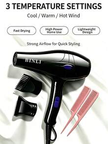 1pc Nylon Shockproof Housing Hair Dryer With 2 Nozzles, High Airflow One-Button Control High Power Blow Dryer, Random Nozzle Style, UK Plug - UK Plug(220-240V) - View 2