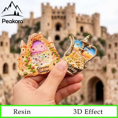 1pc 3D Resin Turkish Fridge Magnets, Gremey Cave House & Traditional Teapot Stickers & Hot Air Balloons - Cappadocia Home Travel Souvenirs, Festive Gifts, Artistic Pieces
