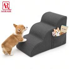 Dog Stairs For Bed, Sofa, Patio, Pet Stairs, Suitable For Extra Small And Medium Dogs, With Storage Pocket And Portable Handle, Cat And Dog Ramp With Zipper Up To 55 Lbs (Approx. 25 Kg), 3 Steps, Multiple Colors Available - Grey - View 1