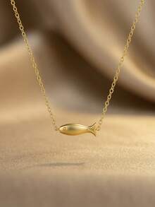EleRunis 1PC 925 Sterling Silver Dainty Tiny Gold Fish Pendant Necklace Layering Necklace Minimalist Animal Necklace Design Birthday Gift Fish Jewelry Gift - Gold - View 4