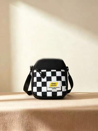 Petit sac bandoulière à carreaux pour femmes, sac à épaule en nylon léger, sac de rangement pour téléphone avec sangle réglable, convient pour les voyages décontractés quotidiens