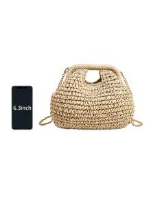 Dedoo Women's Dumpling-Shaped Woven Straw Crossbody Bag, Chain Shoulder Strap, Hand Carry Handle, Bohemian Style, Suitable For Summer Beach Vacation (Includes Gift Bag) - Beige - View 12