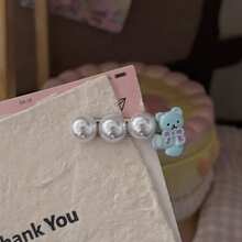 Cute Bear Star Plaid Hair Clip Set, Blue Gingham Pearl Bow Decor Side Barrettes Sweet Kawaii Hair Pins For Girls Daily Decorative Hair Accessories - Multicolor - View 3