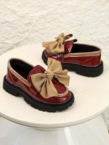 1 Pair New Fashion Cute Bow PU Pearl Hook & Loop Non-Slip Wear-Resistant Comfortable Versatile Girls Mary Jane Loafers, Suitable For Spring And Autumn Outdoor, Daily, Party And School Wear - Ginger - View 5