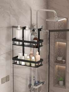 Bathroom Door Hanging Storage Basket, Bathroom Storage Rack, Bathroom Hanging Rack, Double Layer Bathroom Storage Shelf, Bathroom Storage Basket, Bathroom Accessories, Bathroom Storage & Organization, Summer Bathroom Decor - Multicolor - View 8