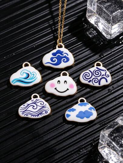 1 Pc 18K Gold-Plated Stainless Steel Cloud Charms, Cute Wave-Pattern Cloud Pendants For DIY Bracelet And Necklace Jewelry Making Supplies