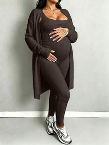 Maternity Jumpsuit Fashion Sporty Comfortable Loungewear - Coffee Brown - View 2