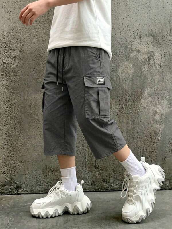 Pantalones cargo para hombre de primavera/verano para exteriores con bolsillos grandes, pantalones deportivos casuales de corte holgado con cordón, sin elasticidad