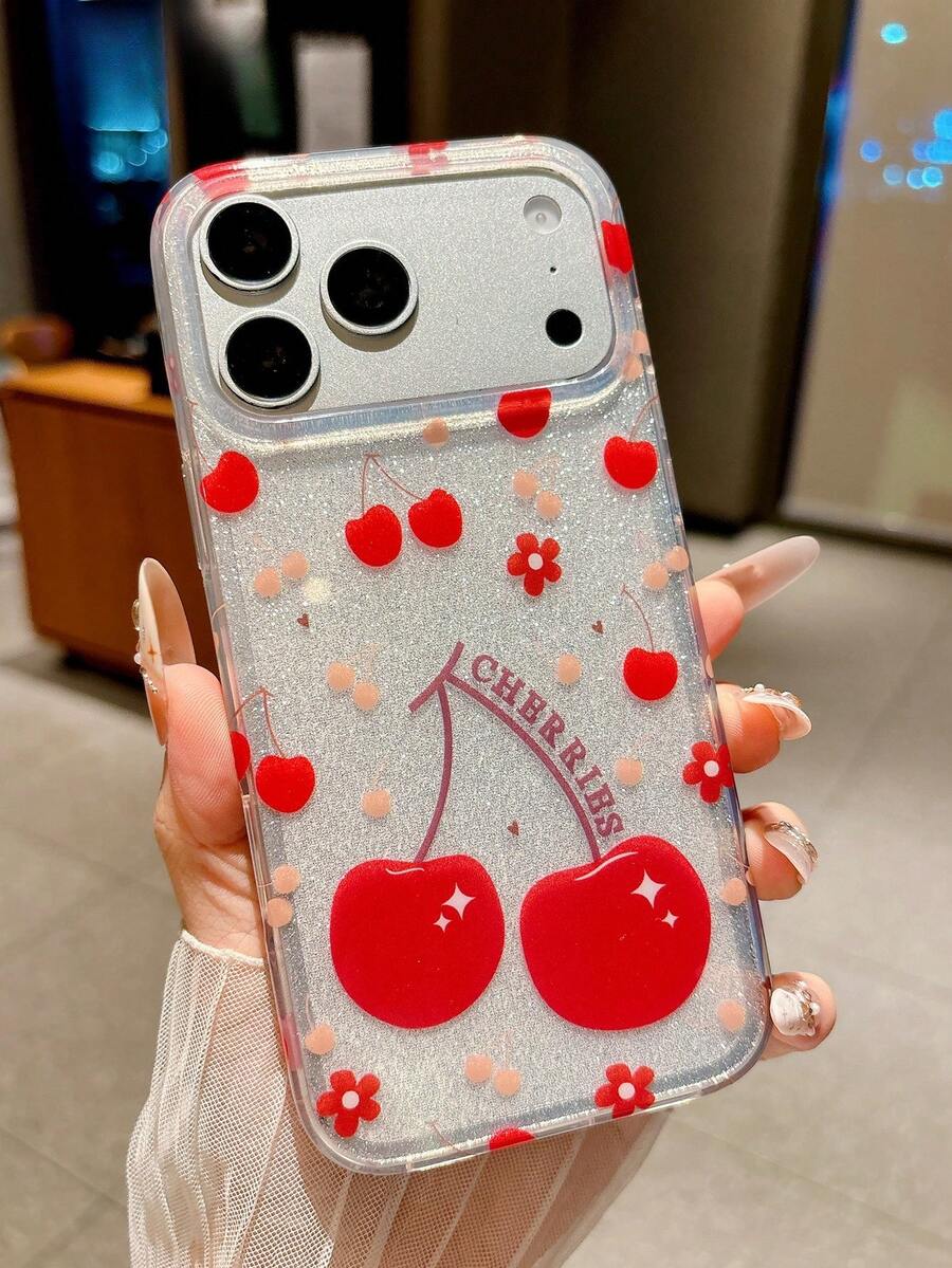 KOOLIFE 極簡可愛閃亮印花手機殼,相容 Apple 18/17/16/15/14/13/12/11 系列,簡約優雅風格,男女皆宜 - 櫻桃 - 查看 1