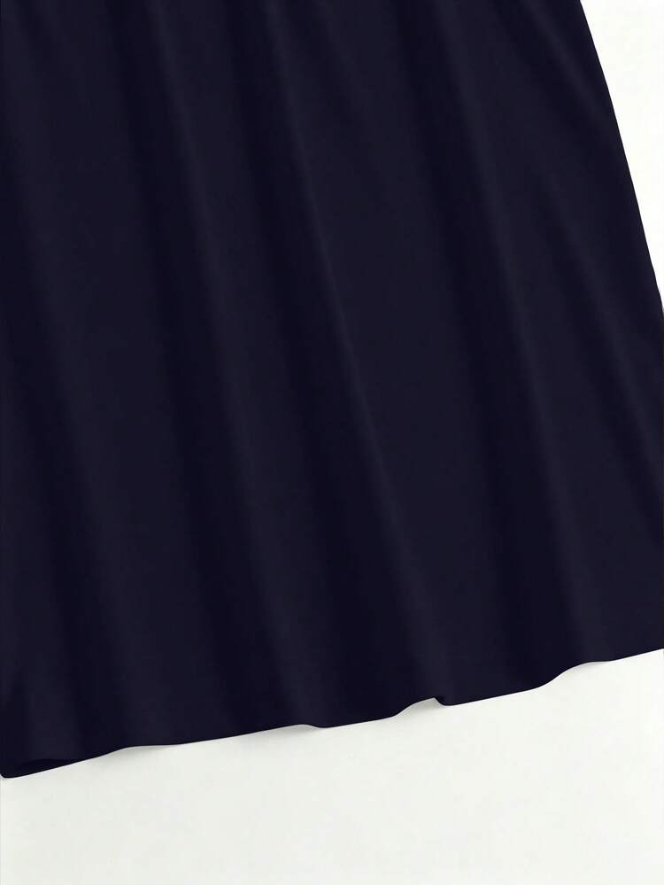 Maternity Solid Color Round Neck Long Sleeve Slim Fit Elegant Dress - Navy Blue - View 4