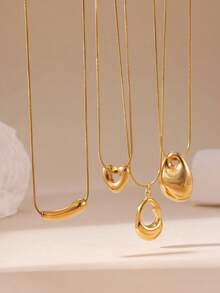 GEREIT 1PC/4PCS Casual Fashion 18K Gold Stainless Steel Polished Water Drop Heart Hollow Twisted Long Layered Necklace, Suitable For Daily Commute Wear And Gift Giving - Gold - View 1