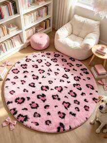 1pc Round Pink Leopard Print Decorative Rug, Love And Healing Bedroom Decor, Small Rug, Carpet, Home Decor, Living Room Rug, Living Room Small Rug, Bedroom Rug, Living Room Home Decor, Outdoor Rug, Washable Rug - Multicolor 4 - View 5
