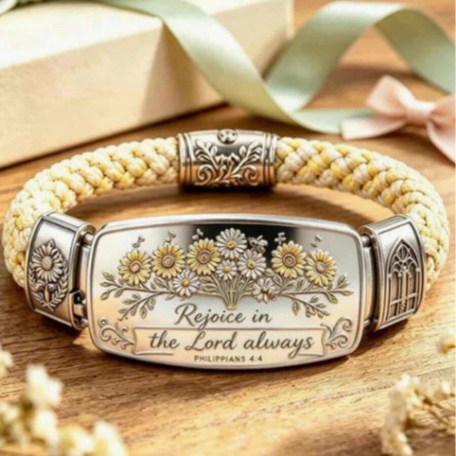 1件 Faith Over Fear 信仰勝過恐懼編織繩手鍊,希望、勇氣與神聖力量勵志經文,宗教希望錨與櫻花十字吊飾珠寶禮物,適合女性、母親、姊妹、男士與女士,洗禮禮物 - 黃色 - 查看 1