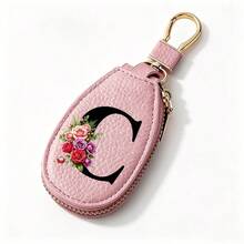 Black Letters A-Z Car Key Protection Cover PU Key Bag Mini Car Key Bag Key Ring Wallet Zipper Charter Keychain Male And Female Universal Key Ring Gift - Multicolor - View 10