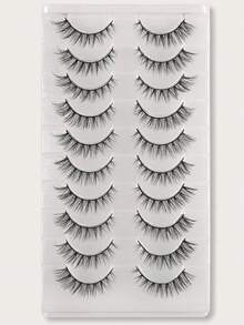 10 Pairs False Eyelashes 3D Fluffy Soft Crisscross Reusable For Festival, Party, Daily Wear No Irritating Glue - Black - View 1