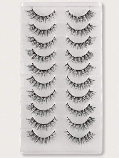 10 Pairs False Eyelashes 3D Fluffy Soft Crisscross Reusable For Festival, Party, Daily Wear No Irritating Glue