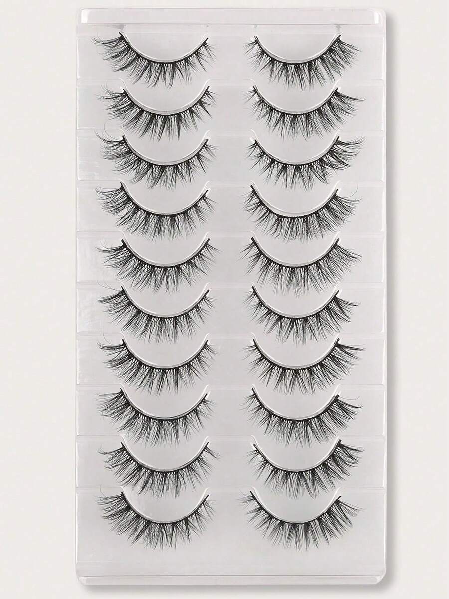 10 Pairs False Eyelashes 3D Fluffy Soft Crisscross Reusable For Festival, Party, Daily Wear No Irritating Glue - Black - View 1