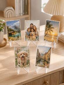 5/10 Sets (Base + Photo Frame) Transparent Acrylic Photo Frame With Transparent Display Base, Floating Photo Frame Display Stand, Suitable For Home Photos, Pet Photos And Landscape Photos, Desktop Home Decor - Multicolor - View 5