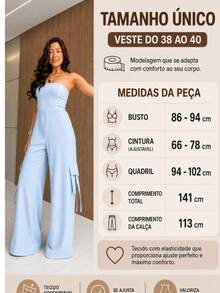 Macacão Feminino Tomara que Caia Cargo com Bolso Cargo, Elastex nas Costas, Zíper Lateral | Alfaiataria Elegante - Amarelo - Visão 3