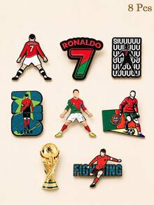 FIFA 8/4/1pc Cristiano Ronaldo Football Enamel Pin Set, World Cup Trophy Brooch Metal Badges For Backpack, Jacket, Lapel, Clothing, Soccer Fan Gift - Multicolor - View 7