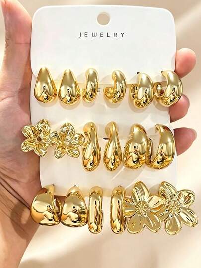 6-18pcs/Set Geometric Pattern Casual ABS Plastic (ABS Resin) Earrings, Suitable For All Seasons, Perfect Gift For Family, Friends And Besties